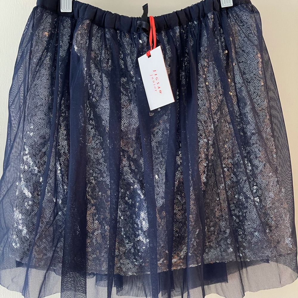 NWT Jigsaw Junior (kids) navy blue tulle & silver sequin skirt Ages 10/11